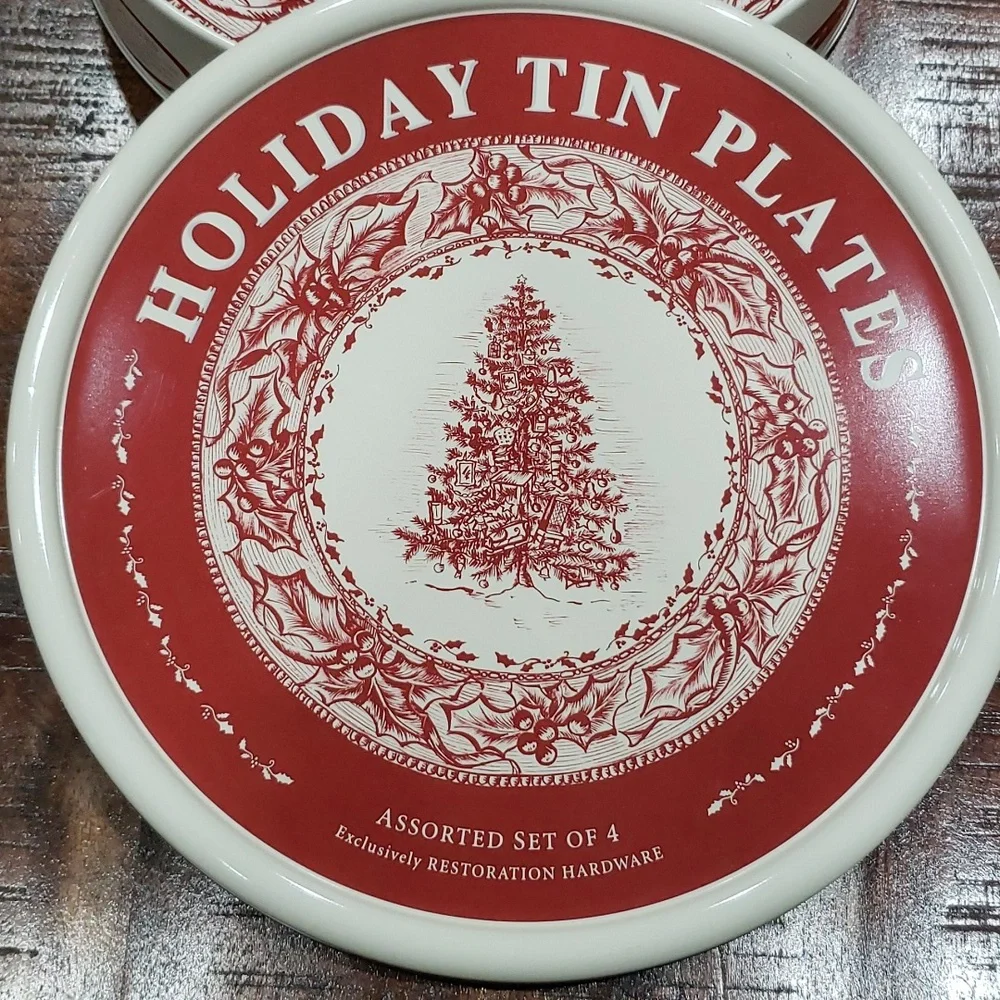 Holiday Tin plates by Restoration Hardware NWOT